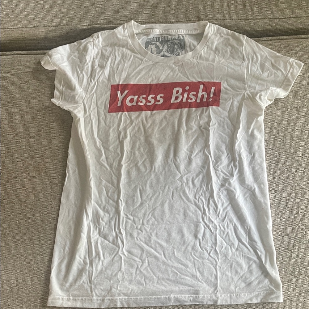 White Graphic Tee with Red Print
